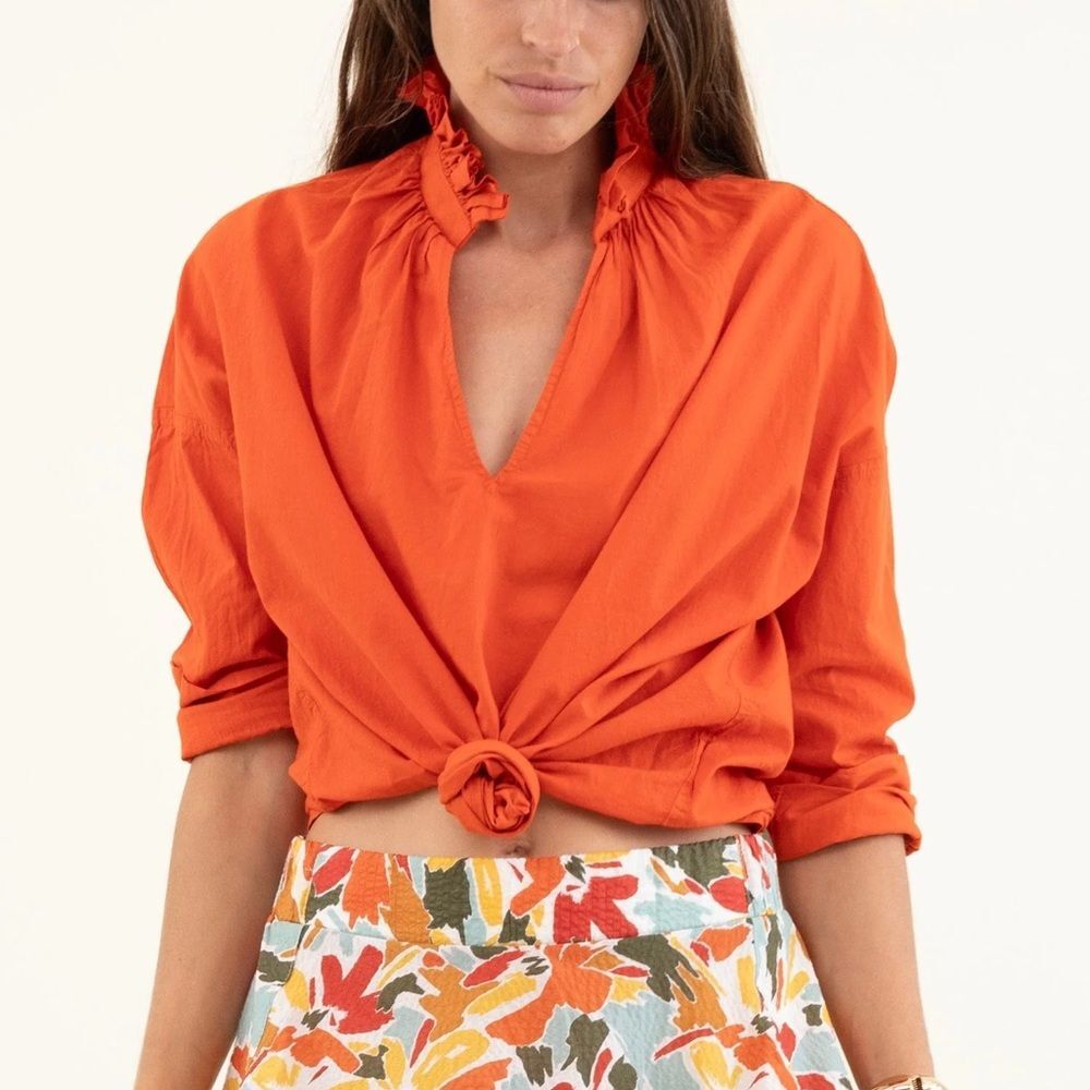 A Shirt Thing Penelope Cabo Blouse Top Long Sleeve - Tangerine Orange